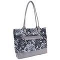 Parinda 11163 ALLIE (Grey Floral) Quilted Fabric with Croco Faux Leather Tote
